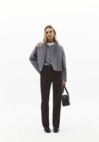 Bayan Gri Yumuşak Dokulu Crop Ceket