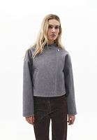 Bayan Gri Yumuşak Dokulu Crop Ceket