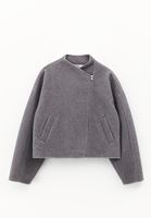 Bayan Gri Yumuşak Dokulu Crop Ceket