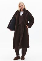 Bayan Kahverengi Düğmeli Uzun Kaban