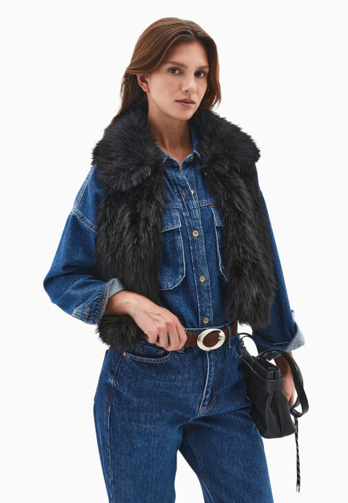 Siyah Vegan Kürk Yelek