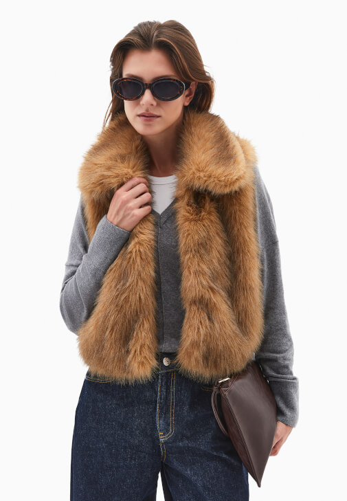 Bej Vegan Kürk Yelek