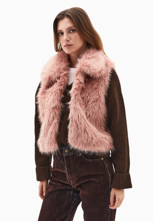 Pembe Vegan Kürk Yelek