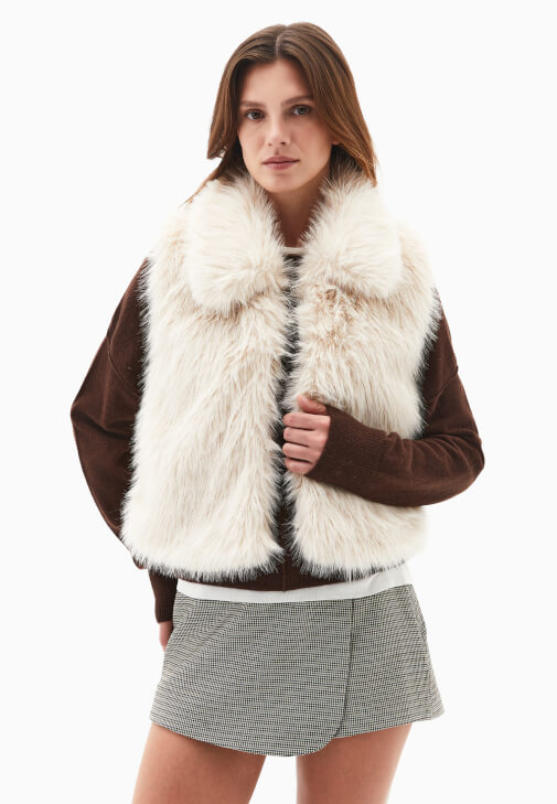 Krem Vegan Kürk Yelek