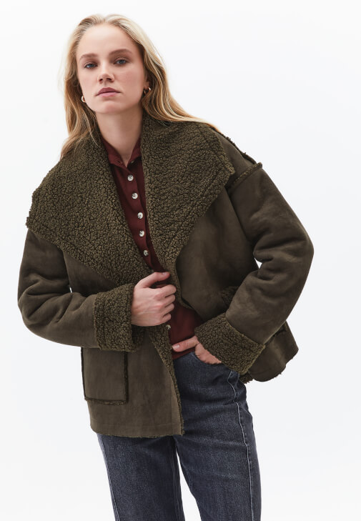 Haki Çift Taraflı Giyilebilir Ceket