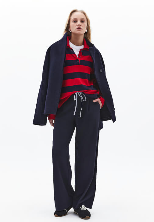 Lacivert Orta Bel Straight-Fit Pantolon