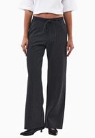 Bayan Füme Çizgili Straight-Fit Pantolon