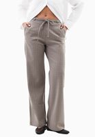 Bayan Bej Çizgili Straight-Fit Pantolon