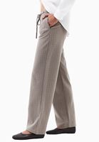 Bayan Bej Çizgili Straight-Fit Pantolon