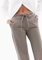 Bayan Bej Çizgili Straight-Fit Pantolon