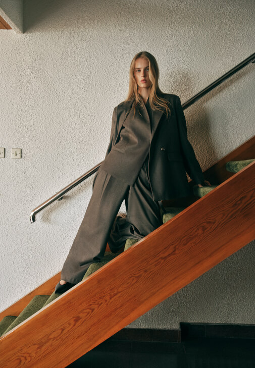 Kahverengi Yüksek Bel Wide-Leg Pantolon