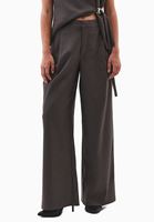 Bayan Kahverengi Yüksek Bel Wide-Leg Pantolon