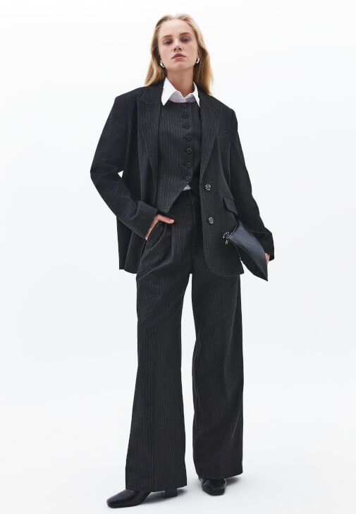 Çok Renkli Çizgili Wide-Leg Pantolon