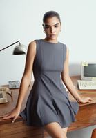 Bayan Gri Godeli Mini Elbise