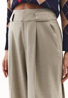 Bayan Bej Ultra Yüksek Bel Wide-Leg Pantolon