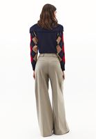 Bayan Bej Ultra Yüksek Bel Wide-Leg Pantolon