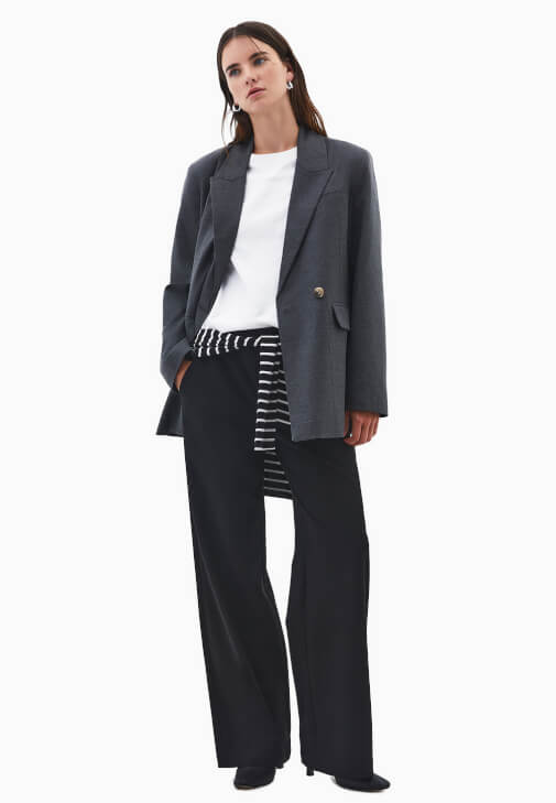 Düğmeli Ceket ve Wide-Leg Pantolon Kombini