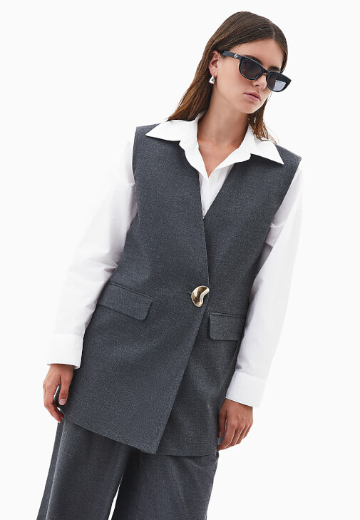 Füme Oversize V Yaka Yelek