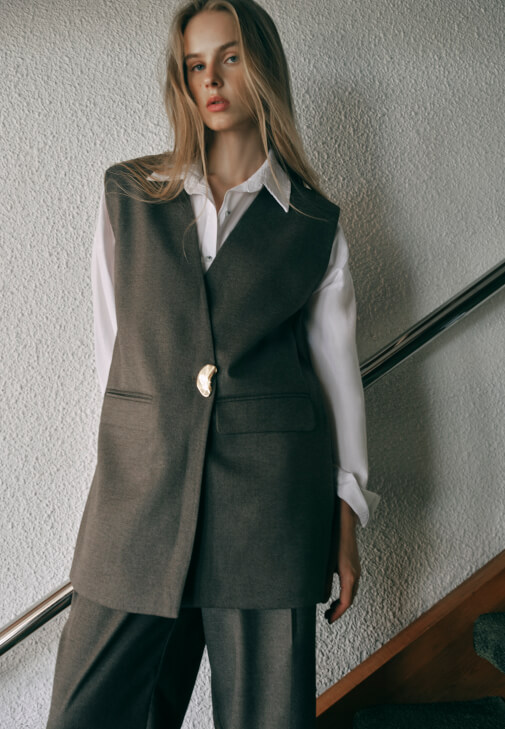 Kahverengi Oversize V Yaka Yelek