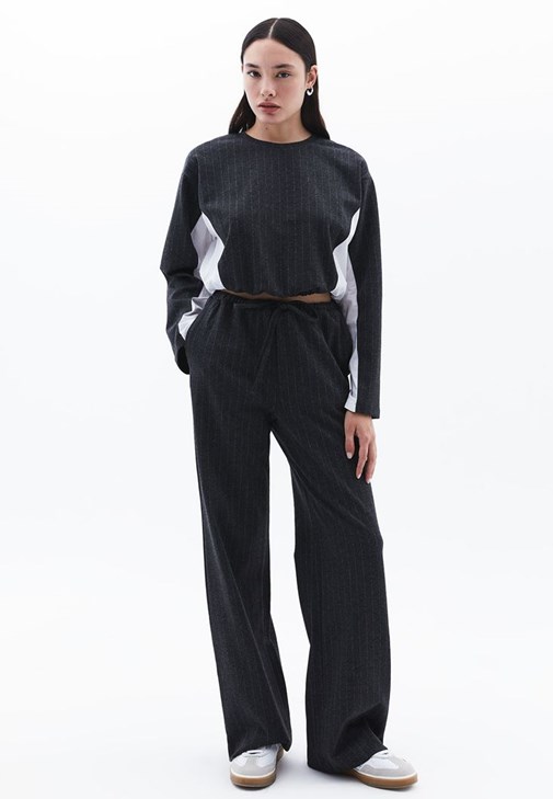 Gri Yüksek Bel Straight-Fit Pantolon