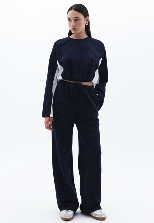 Lacivert Yüksek Bel Straight-Fit Pantolon