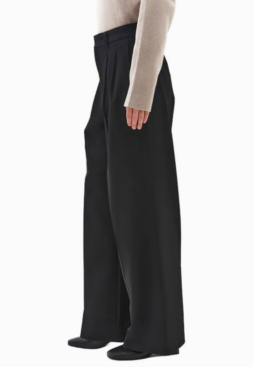 Wide-Leg Kumaş Pantolon ve Triko Kazak Kombini