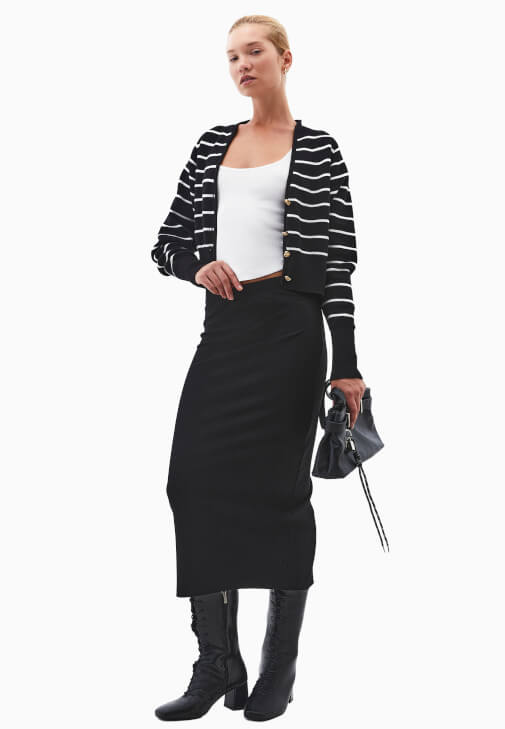 Siyah Yüksek Bel Yırtmaçlı Etek