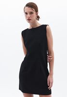 Women Black Boat Neck Mini Dress