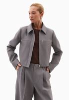 Bayan Gri Fermuarlı Crop Ceket