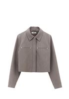 Bayan Gri Fermuarlı Crop Ceket