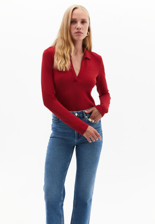 Polo Yaka Tişört ve Straight-Fit Pantolon Kombini