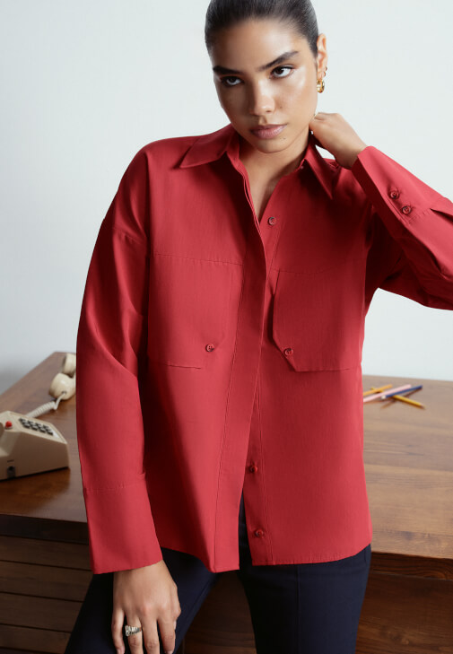 Cep Detaylı Oversize Gömlek