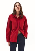 Bayan Kırmızı Cep Detaylı Oversize Gömlek