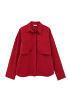 Bayan Kırmızı Cep Detaylı Oversize Gömlek