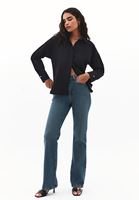 Bayan Siyah Loose-Fit Poplin Gömlek