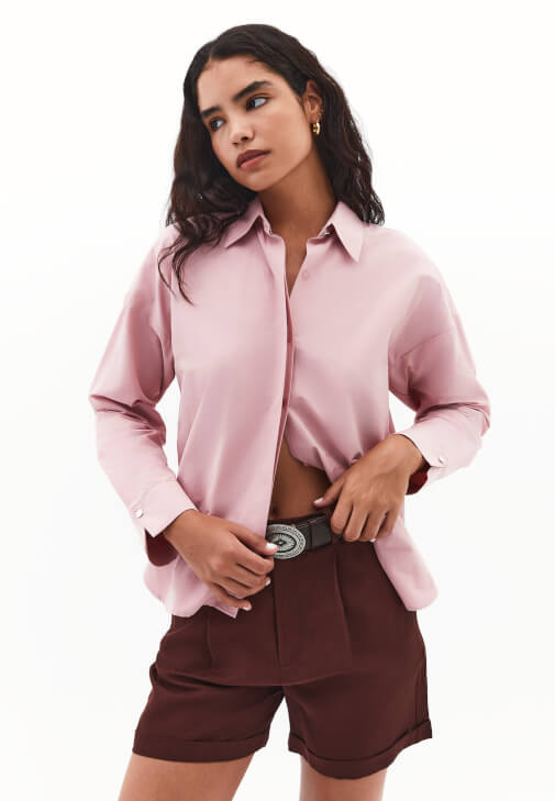 Pembe Loose-Fit Poplin Gömlek