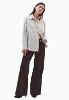 Bayan Kahverengi Çizgili Oversize Gömlek