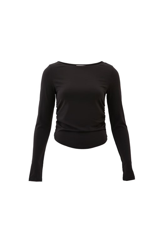 Büzgülü Kayık Yaka Tişört ve Barrel-Fit Pantolon Kombini