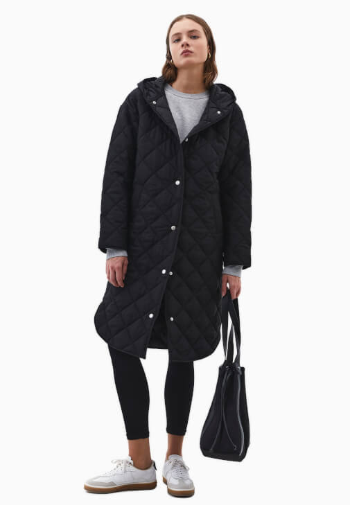 Siyah Kapüşonlu Kapitone Mont