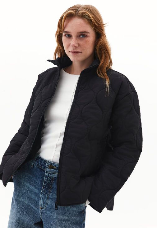 Siyah Loose-Fit Kapitoneli Mont