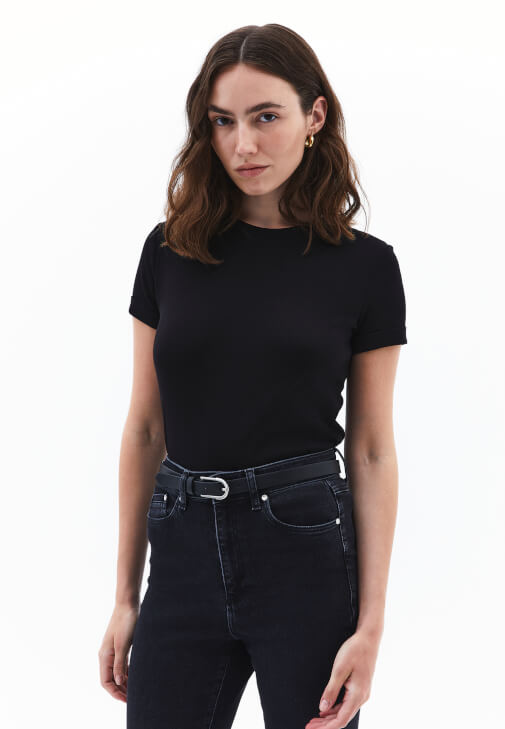 Siyah Pamuklu Sıfır Yaka Tişört