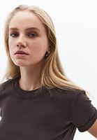 Bayan Kahverengi Pamuklu Sıfır Yaka Tişört