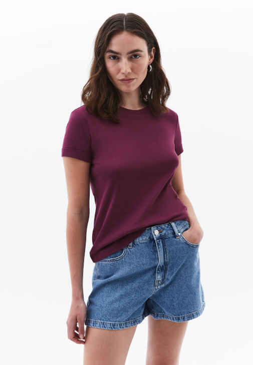 Mor Pamuklu Sıfır Yaka Tişört