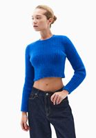 Bayan Mavi Yumuşak Dokulu Crop Kazak