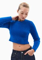 Bayan Mavi Yumuşak Dokulu Crop Kazak