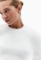 Bayan Krem Yumuşak Dokulu Crop Kazak