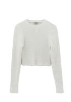 Bayan Krem Yumuşak Dokulu Crop Kazak