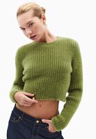 Bayan Yeşil Yumuşak Dokulu Crop Kazak