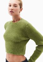 Bayan Yeşil Yumuşak Dokulu Crop Kazak