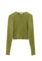 Bayan Yeşil Yumuşak Dokulu Crop Kazak